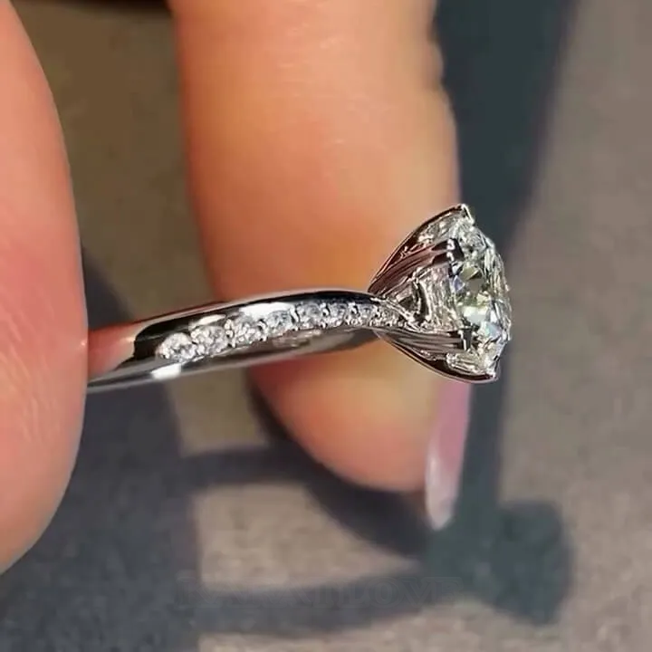 Round Cut Diamond White Sterling Silver Classic Engagement Ring