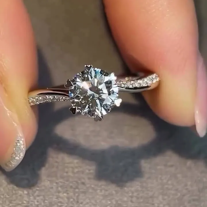 Round Cut Diamond White Sterling Silver Classic Engagement Ring