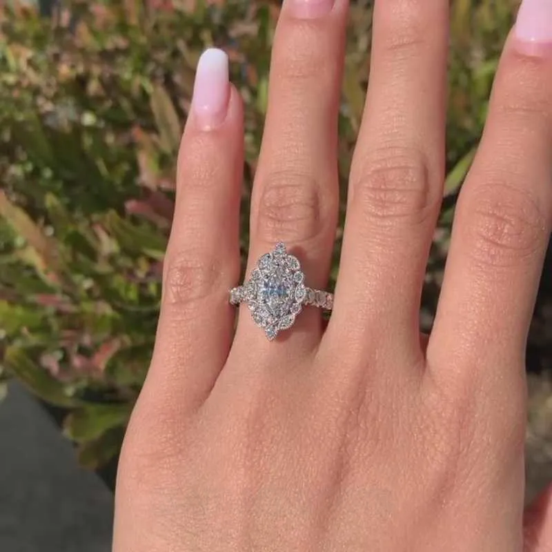 Marquise Cut Diamond White Sterling Silver Halo Engagement Ring