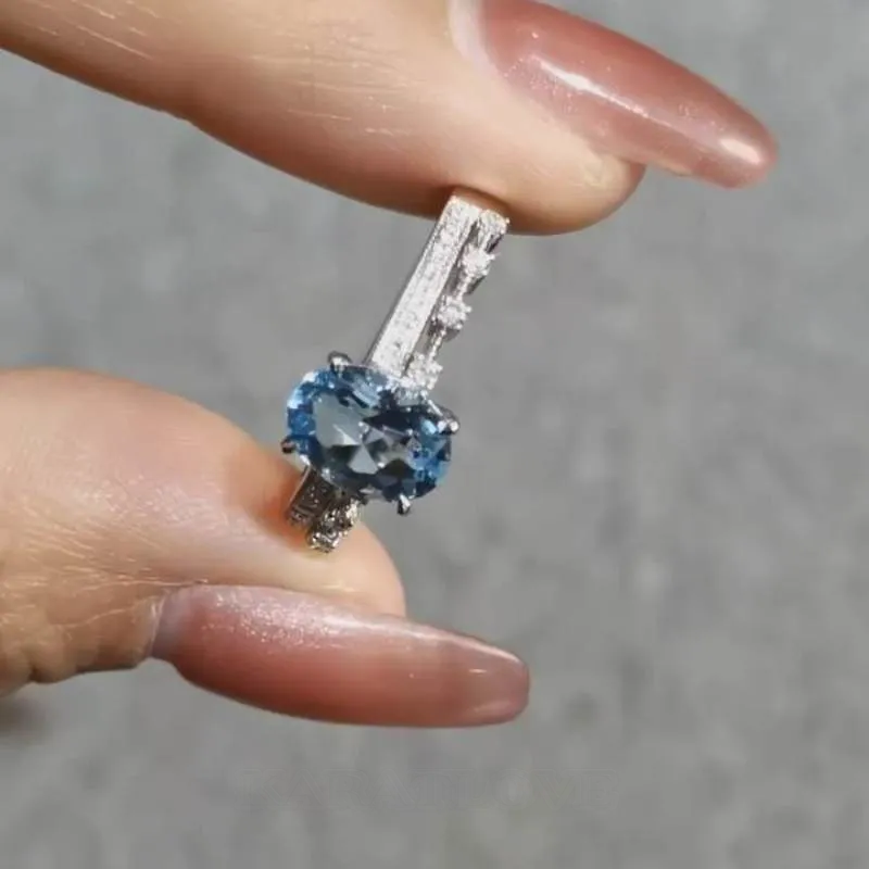 Oval Cut Aquamarine Blue Sterling Silver Engagement Ring