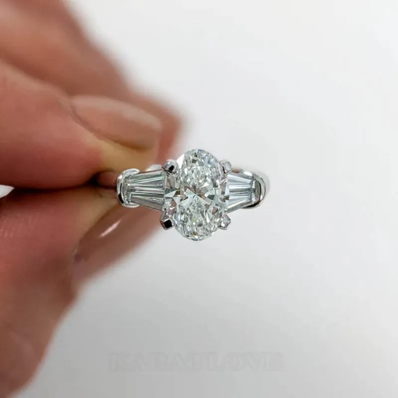 Oval Cut Diamond White Sterling Silver 3-Stone Engagement Ring
