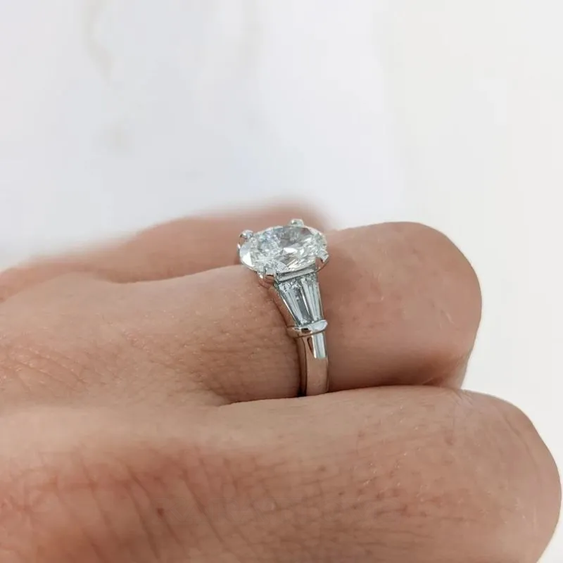 Oval Cut Diamond White Sterling Silver 3-Stone Engagement Ring