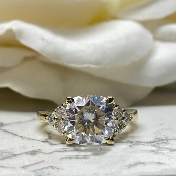 Cushion Cut Diamond White Sterling Silver Yellow Gold Engagement Ring Cushion Cut Diamond White Sterling Silver Yellow Gold Engagement Ring