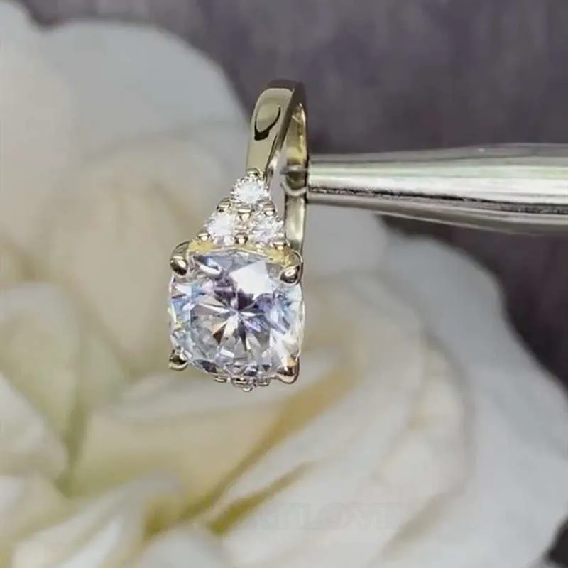 Cushion Cut Diamond White Sterling Silver Yellow Gold Engagement Ring