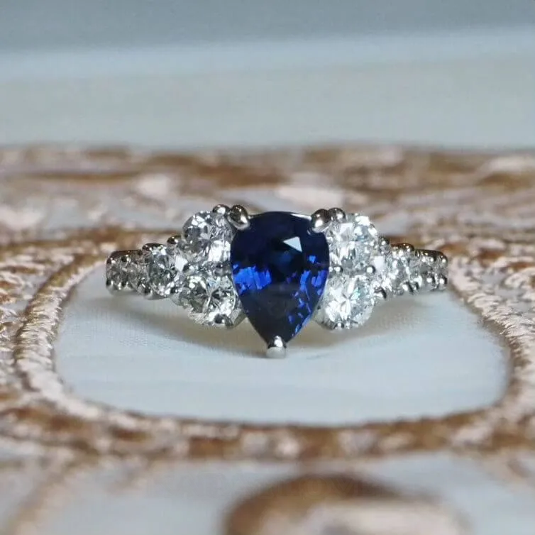 Pear Cut Sapphire Blue Sterling Silver Engagement Ring Pear Cut Sapphire Blue Sterling Silver Engagement Ring
