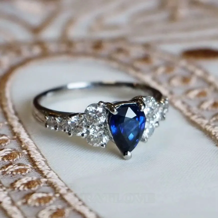 Pear Cut Sapphire Blue Sterling Silver Engagement Ring