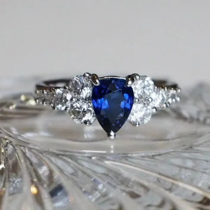 Pear Cut Sapphire Blue Sterling Silver Engagement Ring