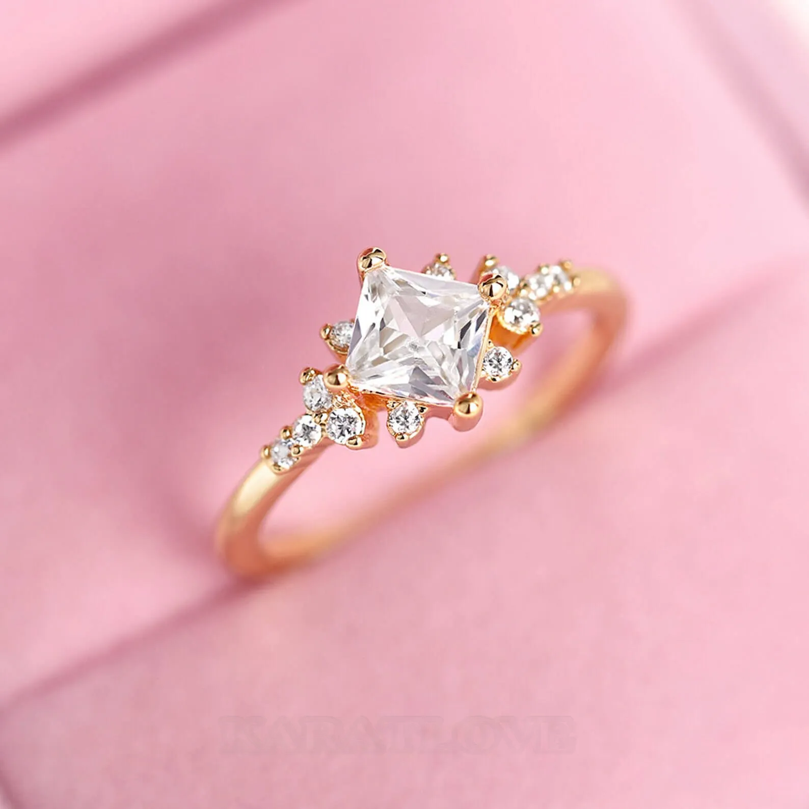 Princess Cut Diamond White Sterling Silver Yellow Gold Engagement Ring