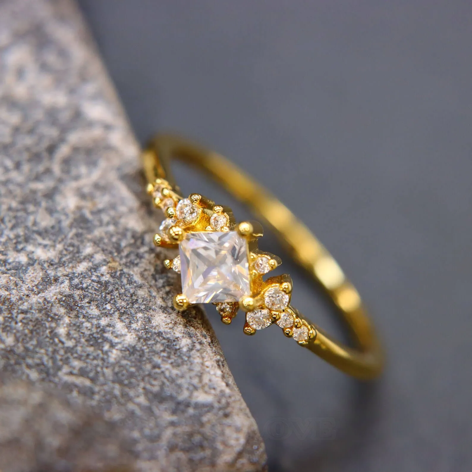 Princess Cut Diamond White Sterling Silver Yellow Gold Engagement Ring