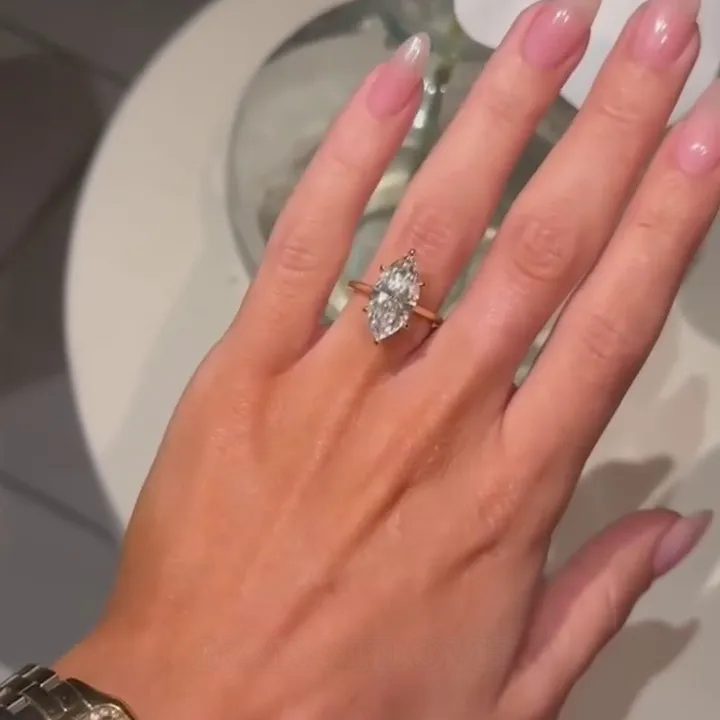 Marquise Cut Diamond White Sterling Silver Yellow Gold Engagement Ring Marquise Cut Diamond White Sterling Silver Yellow Gold Engagement Ring