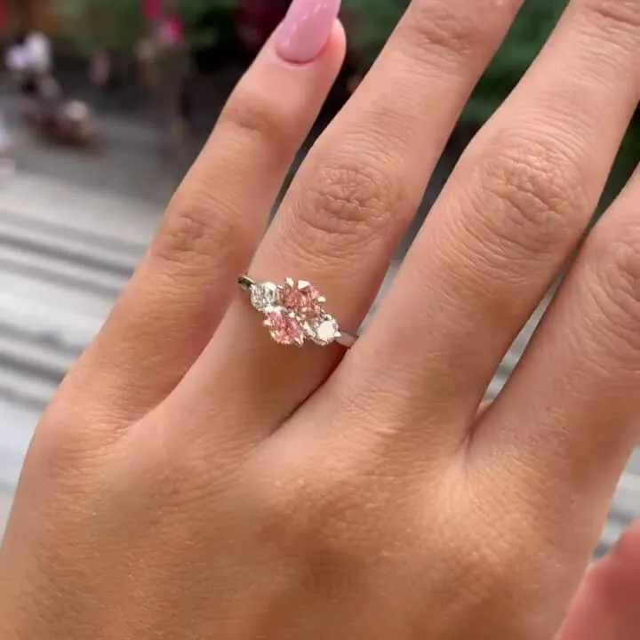 Oval Cut Fancy Pink Sterling Silver 3-Stone Engagement Ring