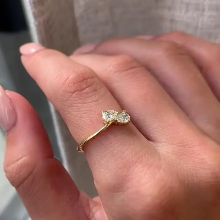 Pear Cut Diamond White Sterling Silver Yellow Gold Engagement Ring