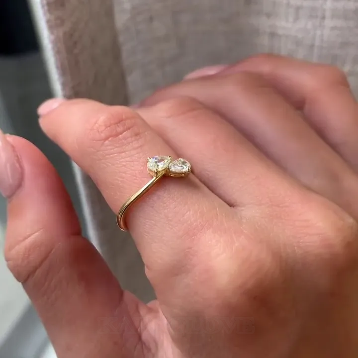 Pear Cut Diamond White Sterling Silver Yellow Gold Engagement Ring