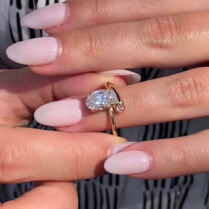 Oval Cut Diamond White Sterling Silver Yellow Gold Engagement Ring