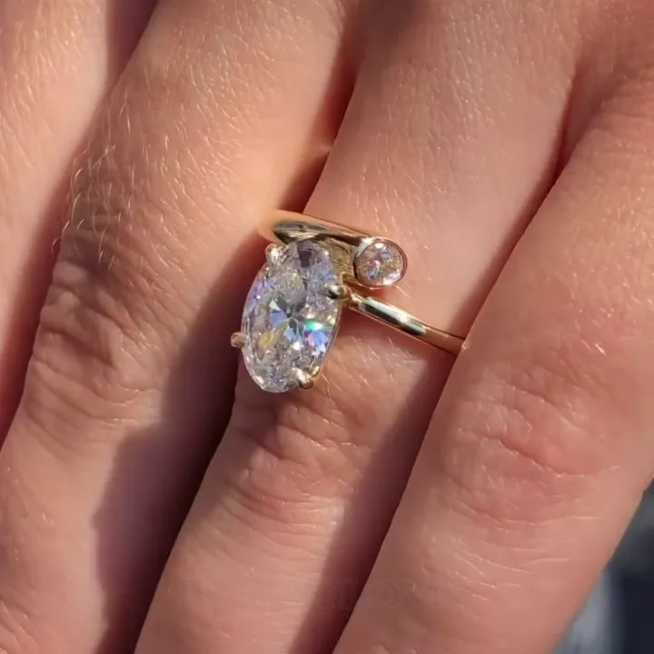 Oval Cut Diamond White Sterling Silver Yellow Gold Engagement Ring