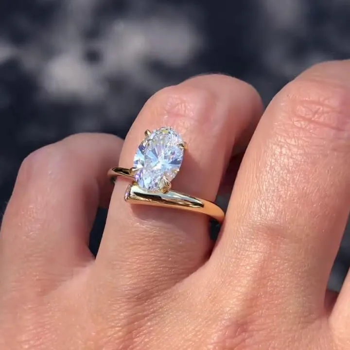 Oval Cut Diamond White Sterling Silver Yellow Gold Engagement Ring