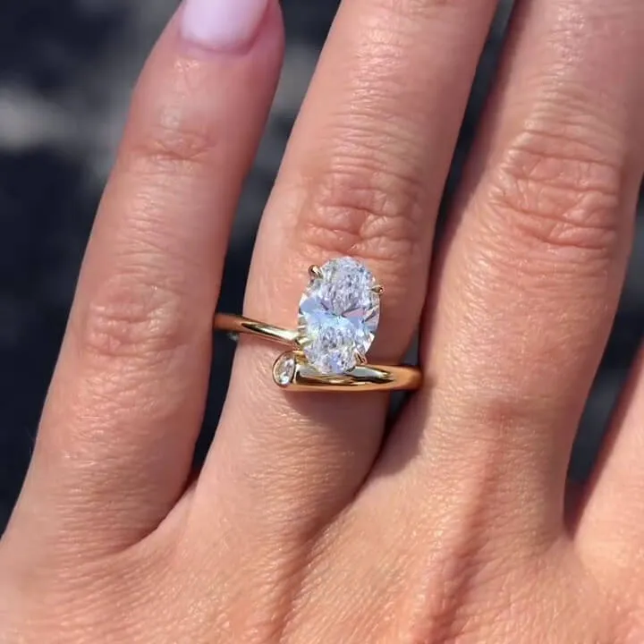 Oval Cut Diamond White Sterling Silver Yellow Gold Engagement Ring