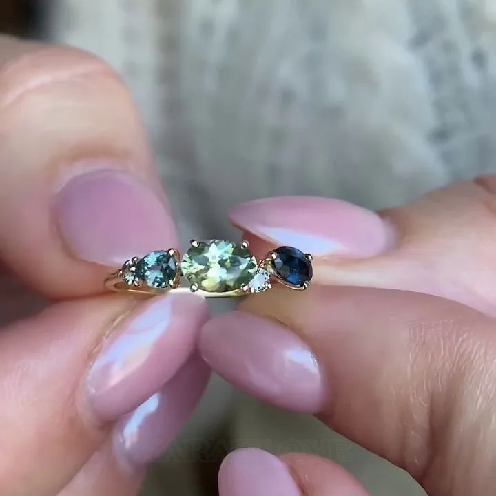 Pear Cut Peridot Green Sterling Silver Yellow Gold Engagement Ring