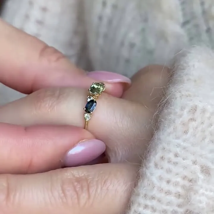 Pear Cut Peridot Green Sterling Silver Yellow Gold Engagement Ring