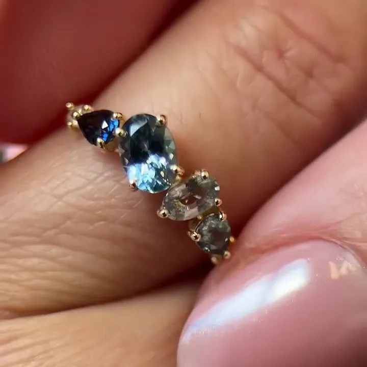 Oval Cut Aquamarine Blue Sterling Silver Yellow Gold Engagement Ring