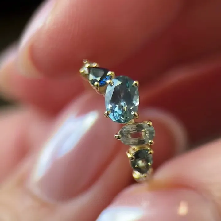 Oval Cut Aquamarine Blue Sterling Silver Yellow Gold Engagement Ring