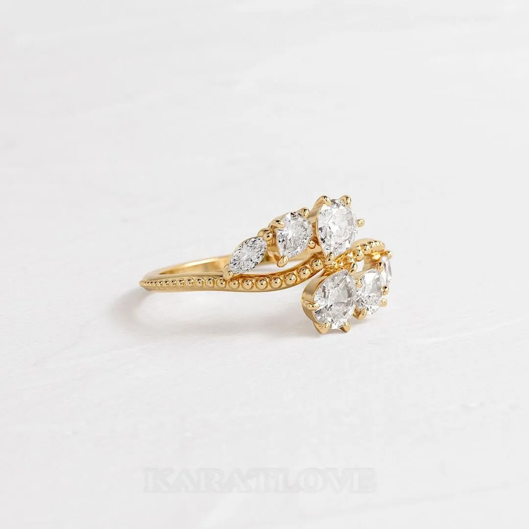 Pear Cut Diamond White Sterling Silver Yellow Gold Engagement Ring