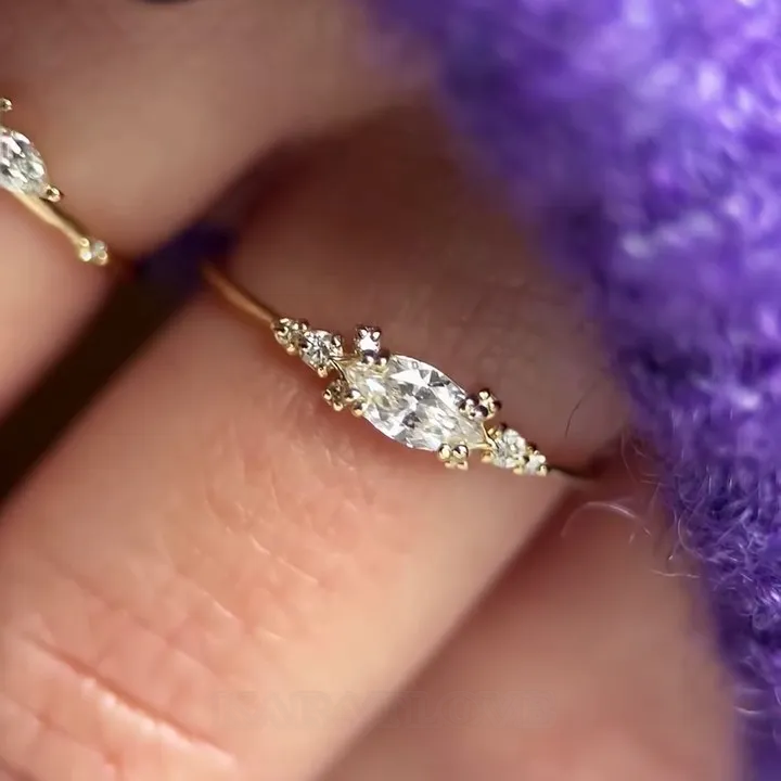 Marquise Cut Diamond White Sterling Silver Yellow Gold Engagement Ring Marquise Cut Diamond White Sterling Silver Yellow Gold Engagement Ring