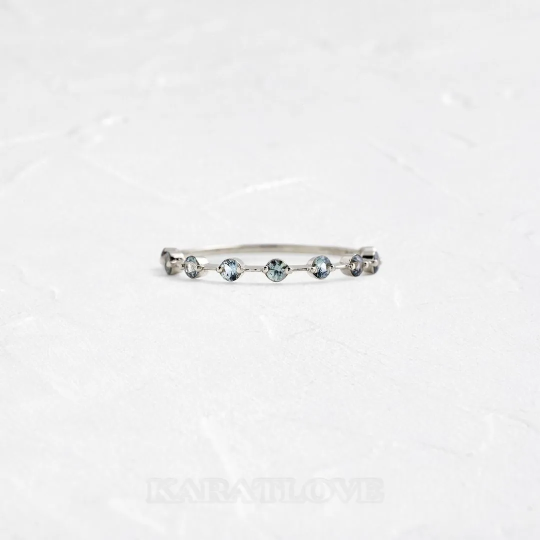 Round Cut Aquamarine Blue Sterling Silver Engagement Ring