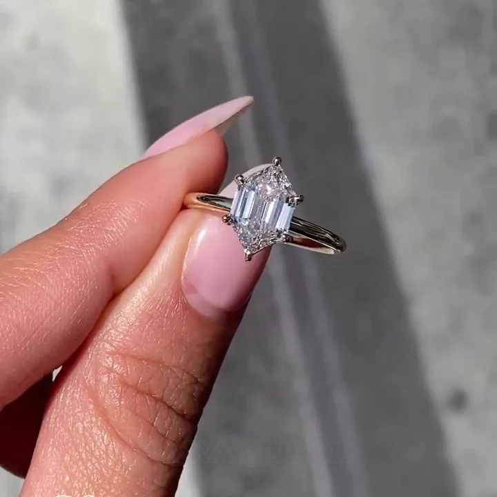 Hexagon Cut Diamond White Sterling Silver Yellow Gold Solitaire Engagement Ring