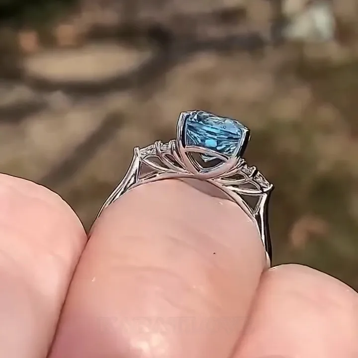 Oval Cut Aquamarine Blue Sterling Silver Engagement Ring