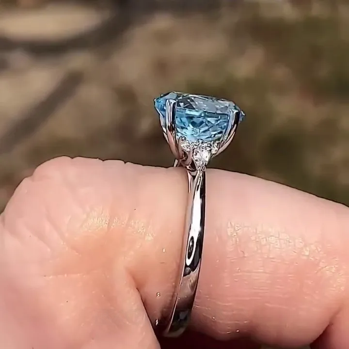 Oval Cut Aquamarine Blue Sterling Silver Engagement Ring