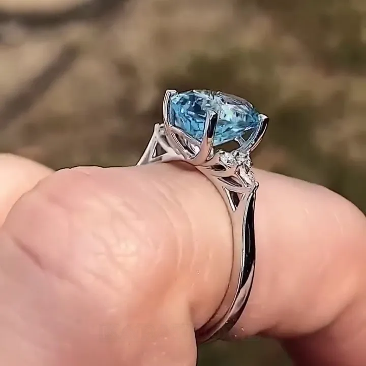 Oval Cut Aquamarine Blue Sterling Silver Engagement Ring