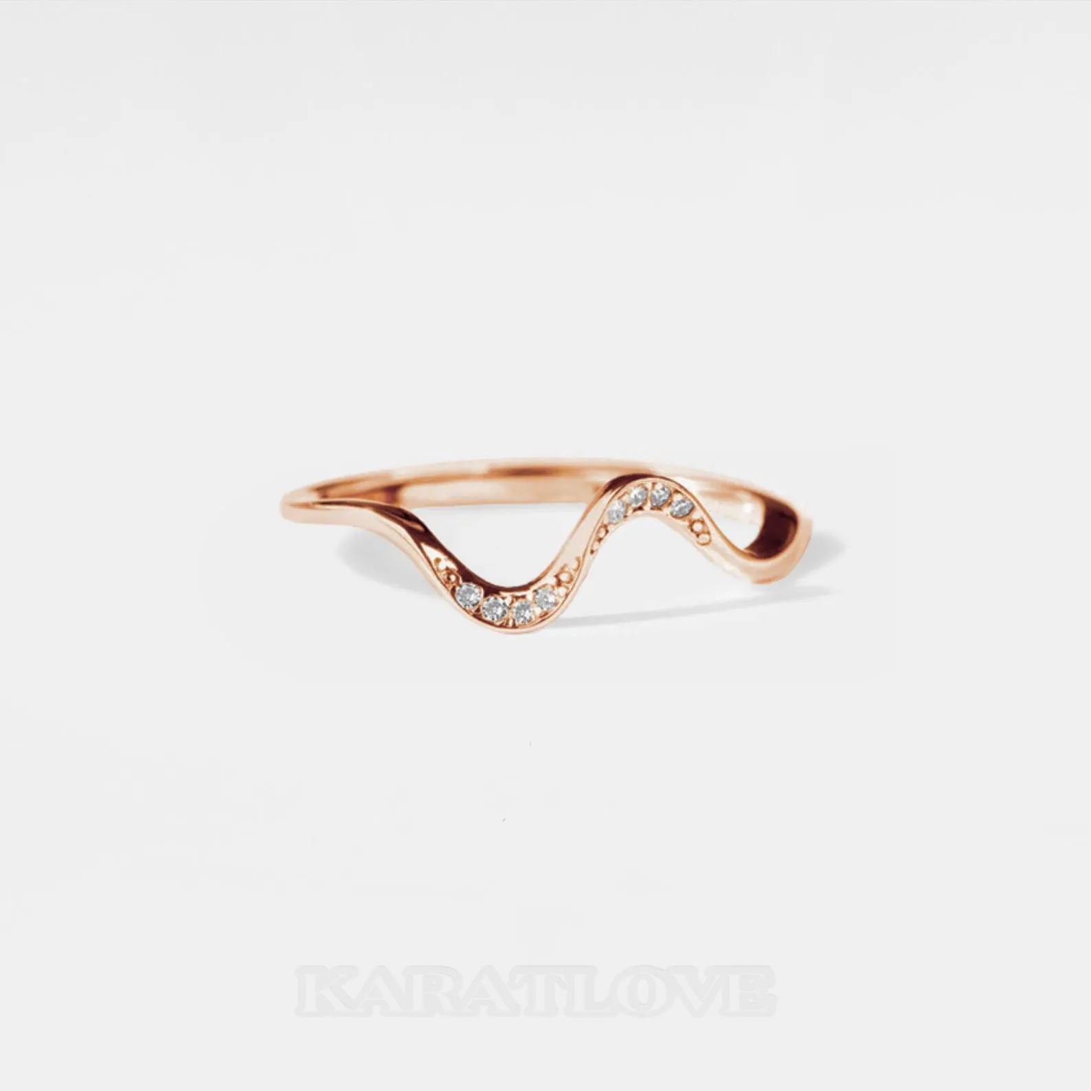 Round Cut Diamond White Sterling Silver Wave Band Ring