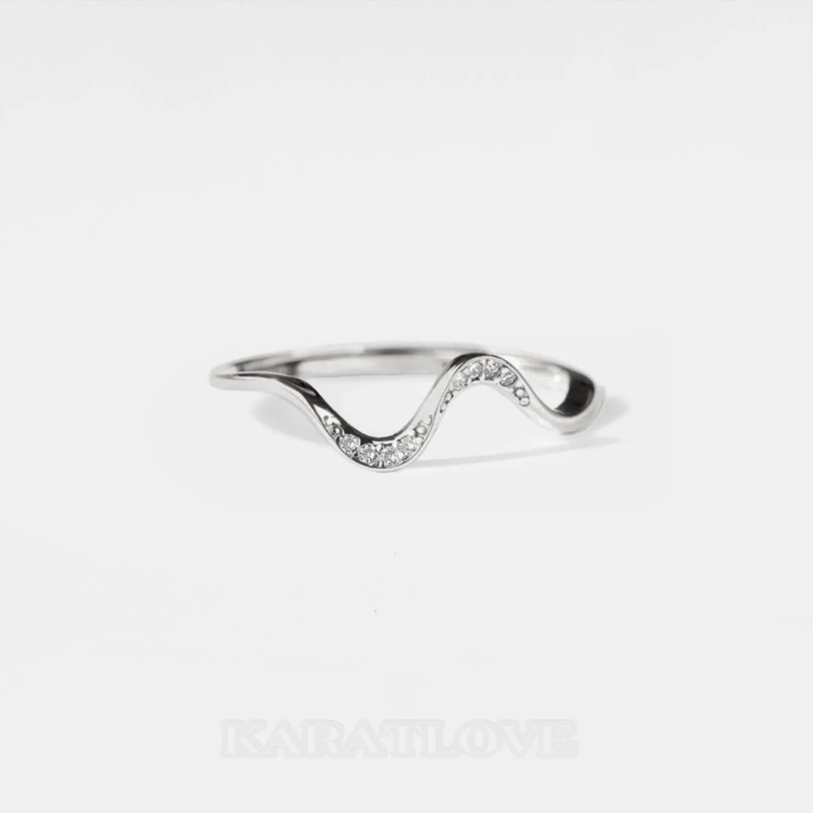 Round Cut Diamond White Sterling Silver Wave Band Ring