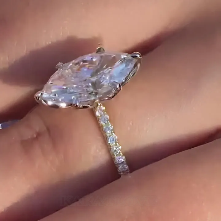 Marquise Cut Diamond White Sterling Silver Yellow Gold Engagement Ring