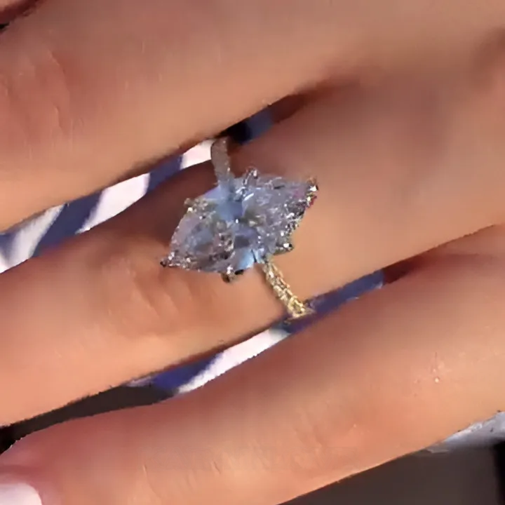 Marquise Cut Diamond White Sterling Silver Yellow Gold Engagement Ring