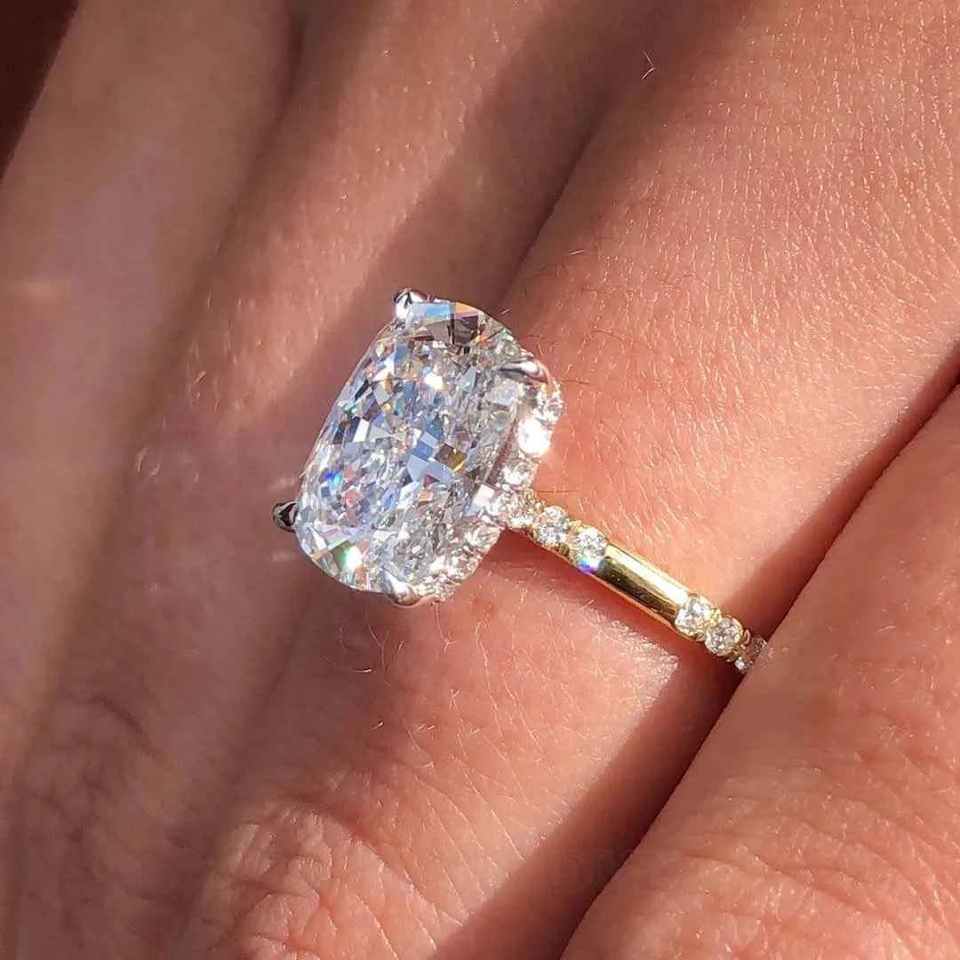 Cushion Cut Diamond White Sterling Silver Halo Yellow Gold Engagement Ring Cushion Cut Diamond White Sterling Silver Halo Yellow Gold Engagement Ring