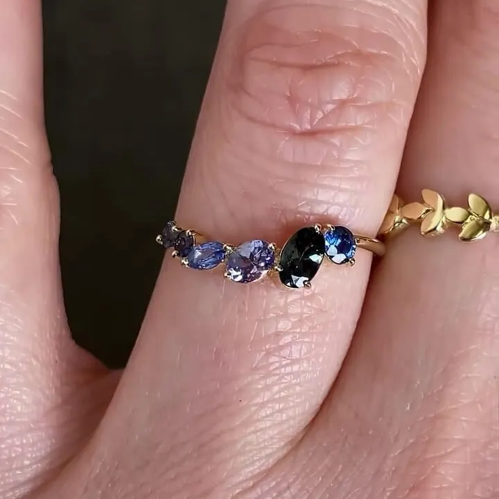 Oval Cut Sapphire Blue Sterling Silver Rose Gold Engagement Ring