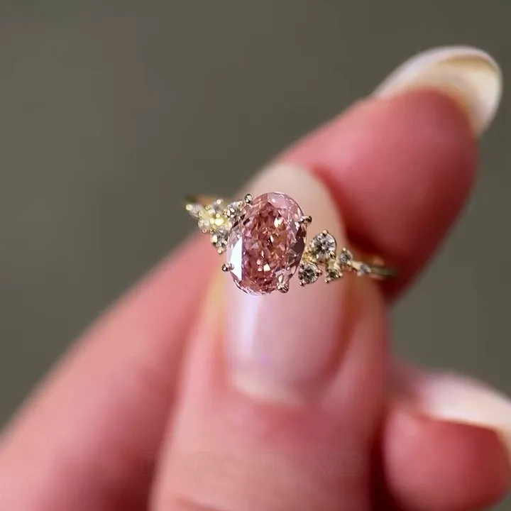Oval Cut Fancy Pink Sterling Silver Yellow Gold Engagement Ring Oval Cut Fancy Pink Sterling Silver Yellow Gold Engagement Ring