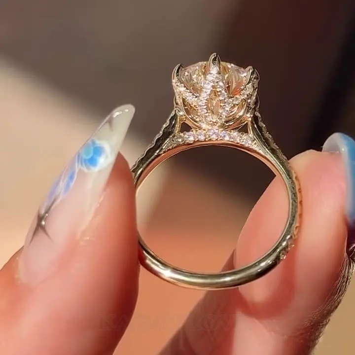 Round Cut Diamond White Sterling Silver Yellow Gold Engagement Ring