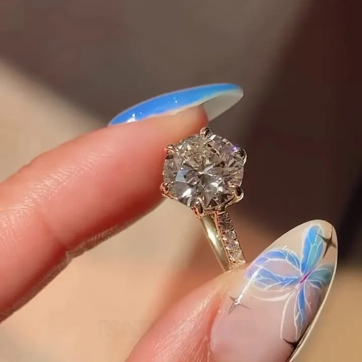 Round Cut Diamond White Sterling Silver Yellow Gold Engagement Ring