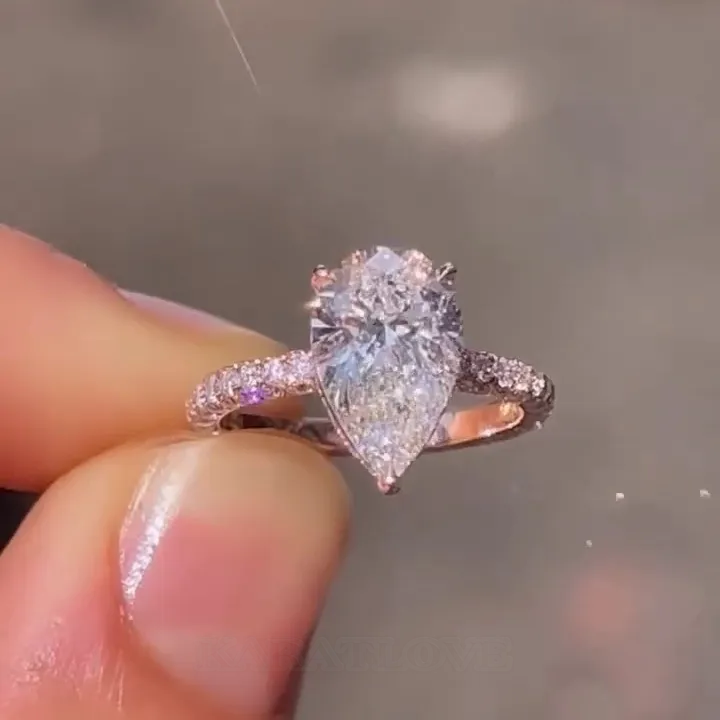 Pear Cut Diamond White Sterling Silver Rose Gold Engagement Ring