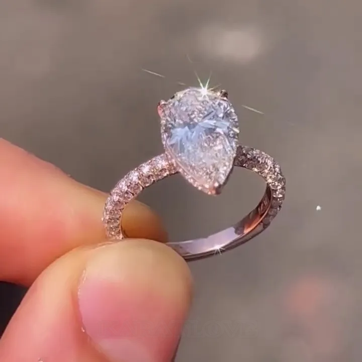 Pear Cut Diamond White Sterling Silver Rose Gold Engagement Ring