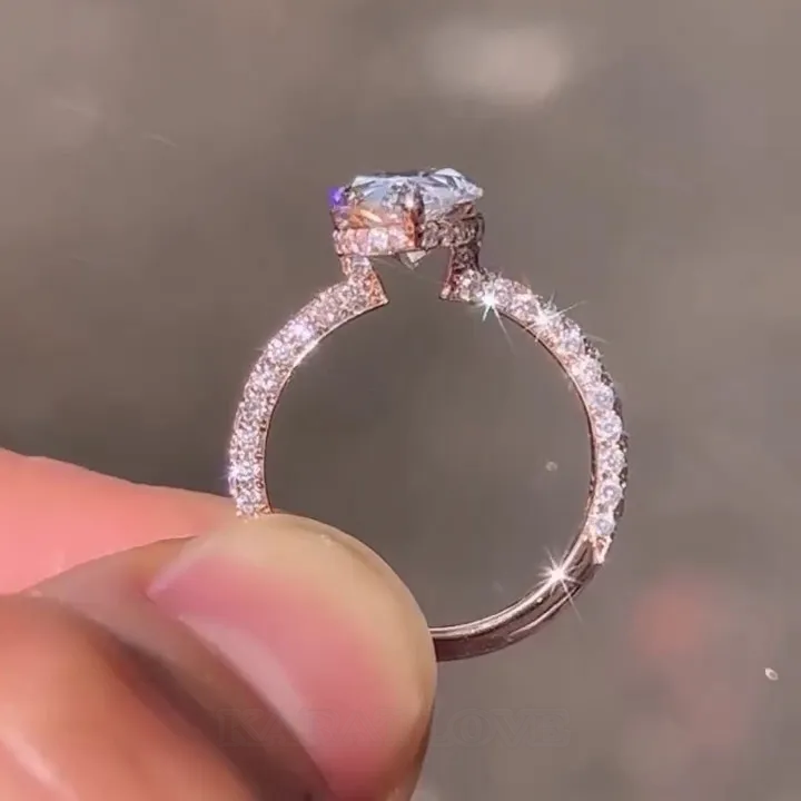 Pear Cut Diamond White Sterling Silver Rose Gold Engagement Ring