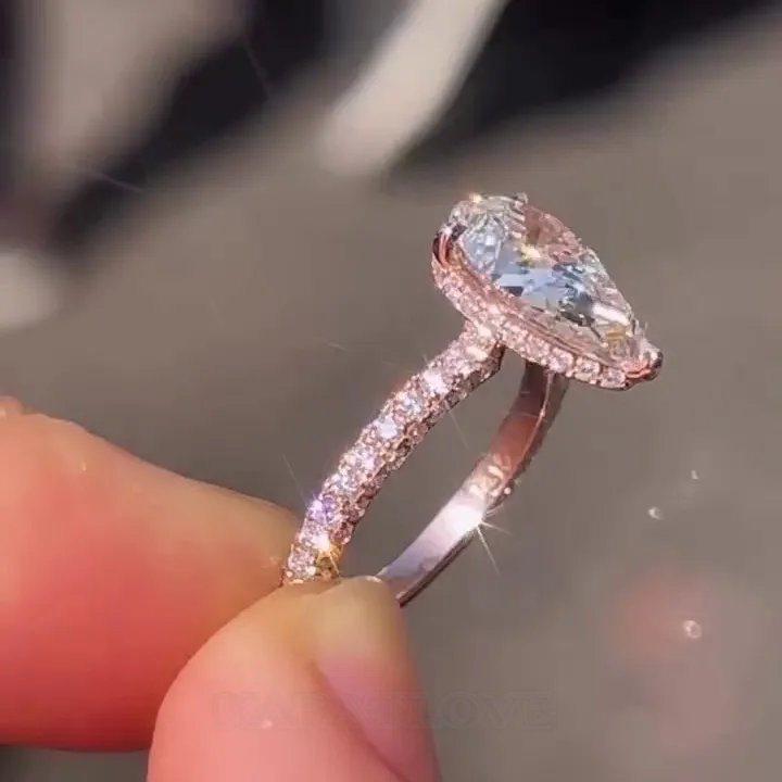 Pear Cut Diamond White Sterling Silver Rose Gold Engagement Ring