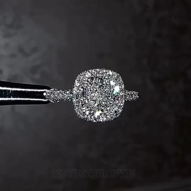 Cushion Cut Diamond White Sterling Silver Halo Engagement Ring Cushion Cut Diamond White Sterling Silver Halo Engagement Ring