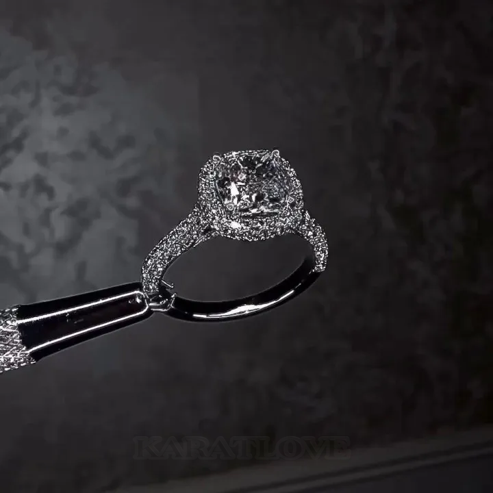 Cushion Cut Diamond White Sterling Silver Halo Engagement Ring