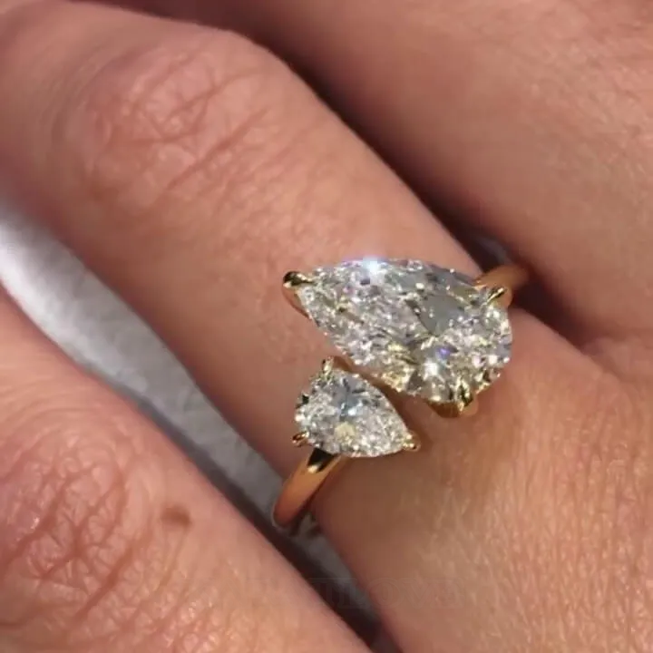 Pear Cut Diamond White Sterling Silver Yellow Gold Engagement Ring