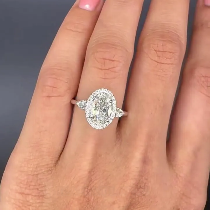 Oval Cut Diamond White Sterling Silver Halo Engagement Ring Oval Cut Diamond White Sterling Silver Halo Engagement Ring