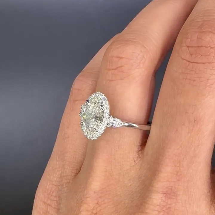 Oval Cut Diamond White Sterling Silver Halo Engagement Ring